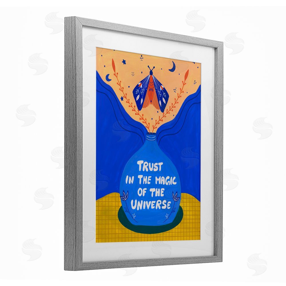 Nabeela Rumi Trust In Magic Of Universe Gray Framed Print Under Glass Wall Art