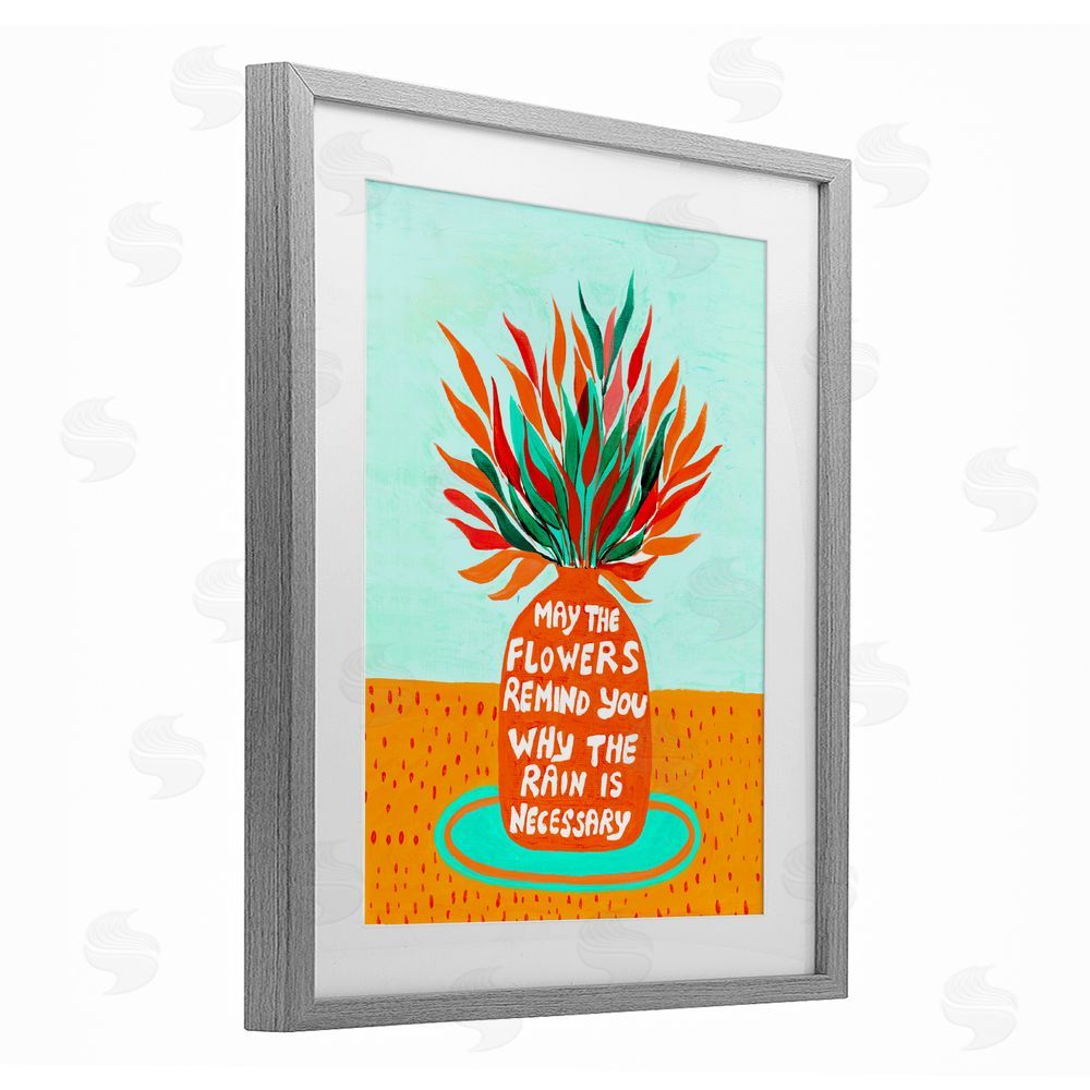 Nabeela Rumi Flowers Remind Rain Is Necessary Gray Framed Print Under Glass Wall Art