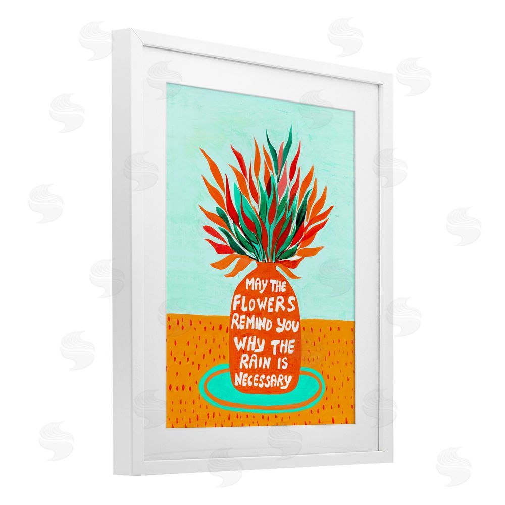 Nabeela Rumi Flowers Remind Rain Is Necessary White Framed Print Under Glass Wall Art