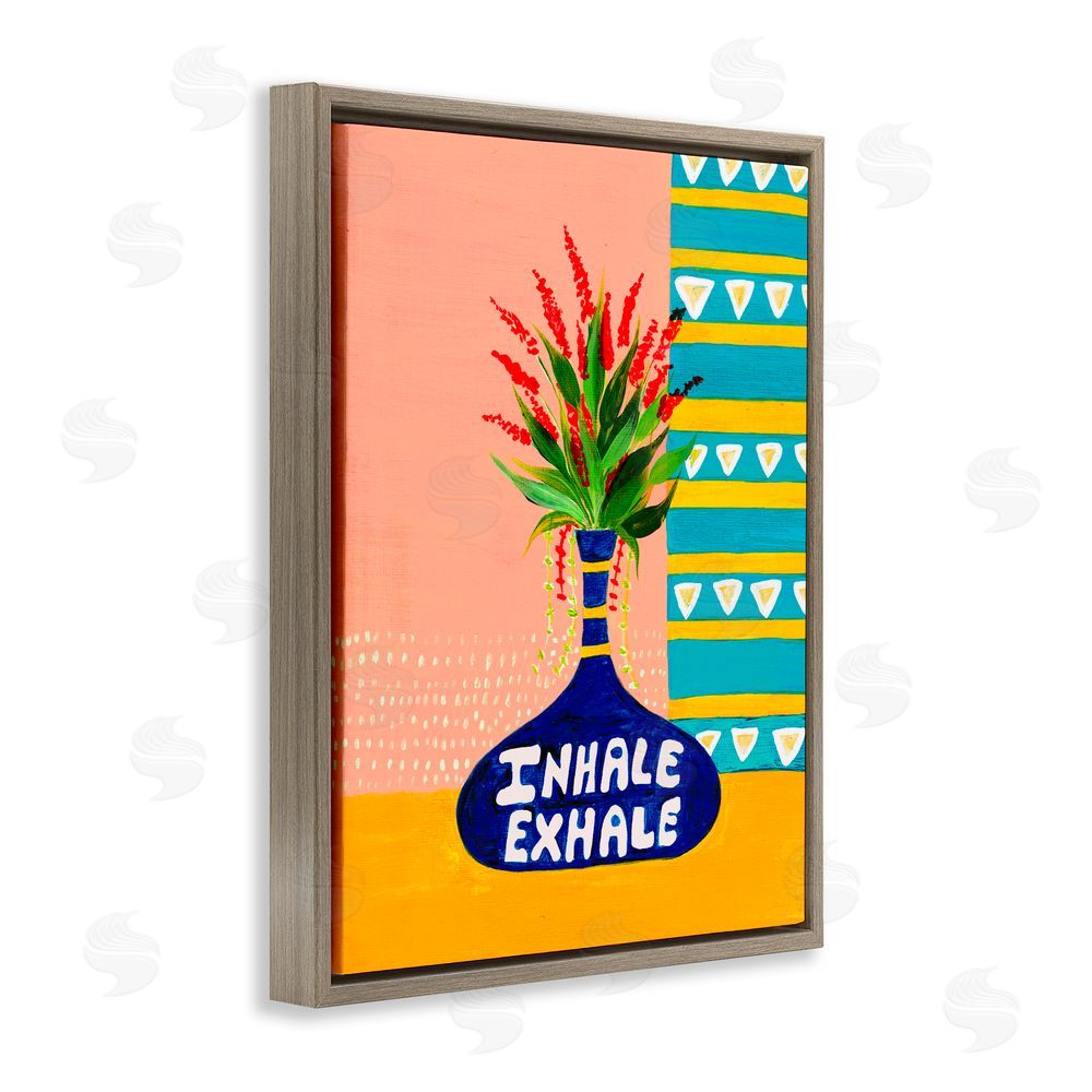 Nabeela Rumi Inhale Exhale Flower Vase Brown Floating Frame Canvas Wall Art Print