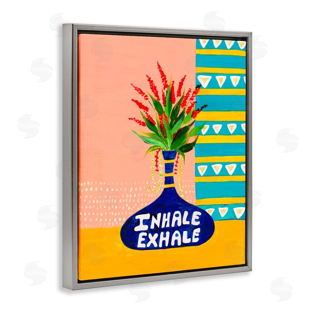 Nabeela Rumi Inhale Exhale Flower Vase Gray Floating Frame Canvas Wall Art Print