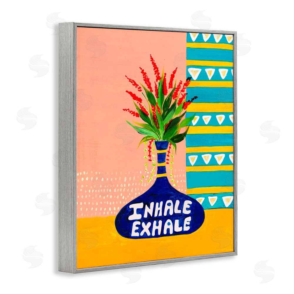 Nabeela Rumi Inhale Exhale Flower Vase Gray Framed Giclee Print Wall Art