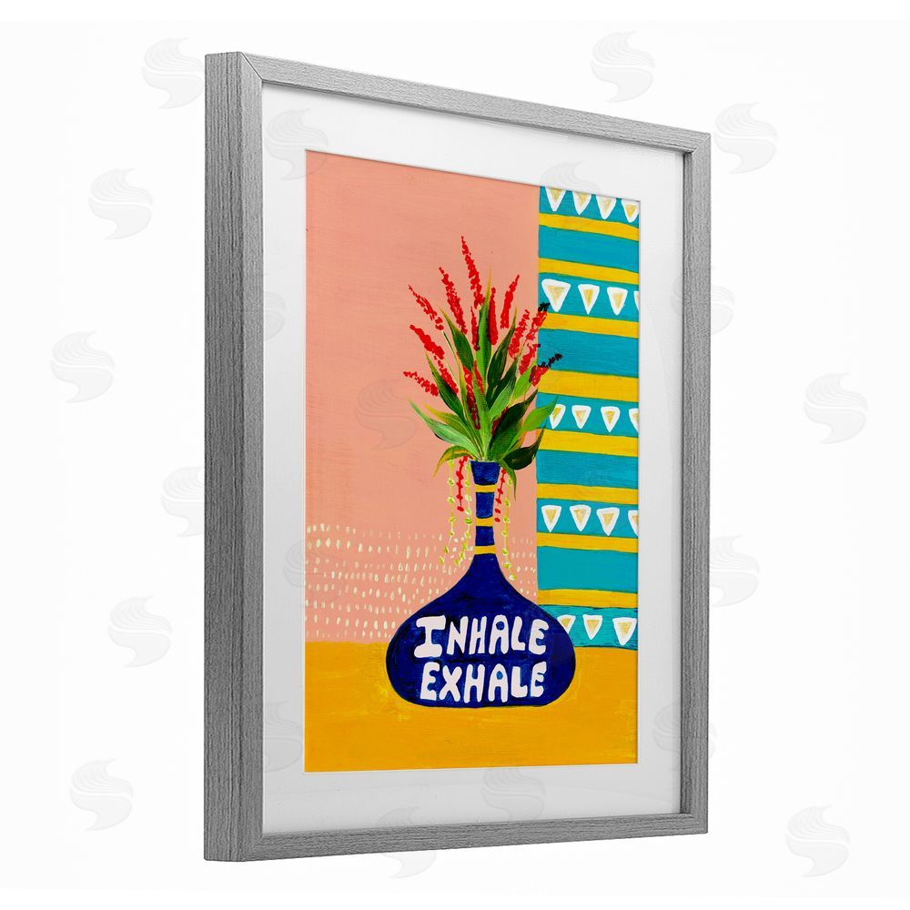 Nabeela Rumi Inhale Exhale Flower Vase Gray Framed Print Under Glass Wall Art