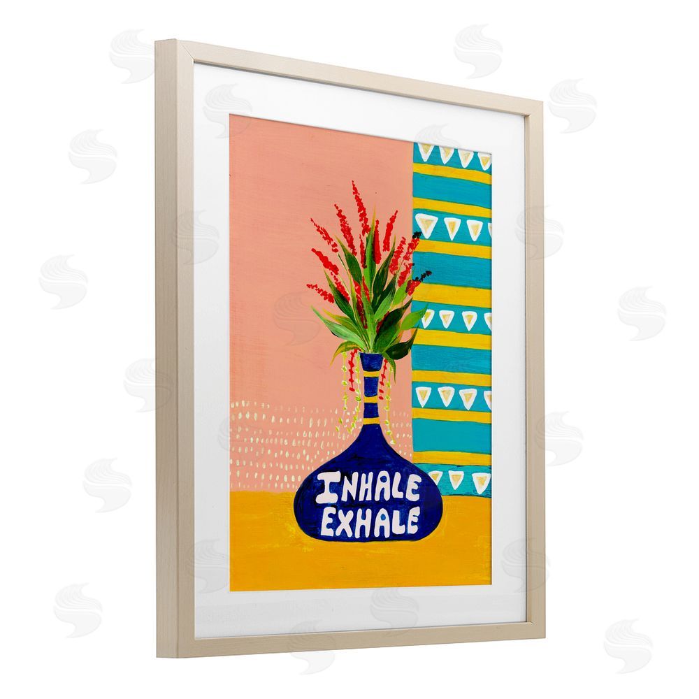 Nabeela Rumi Inhale Exhale Flower Vase Brown Framed Print Under Glass Wall Art