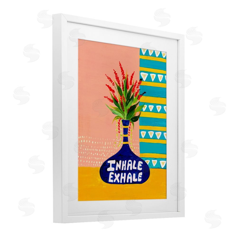 Nabeela Rumi Inhale Exhale Flower Vase White Framed Print Under Glass Wall Art