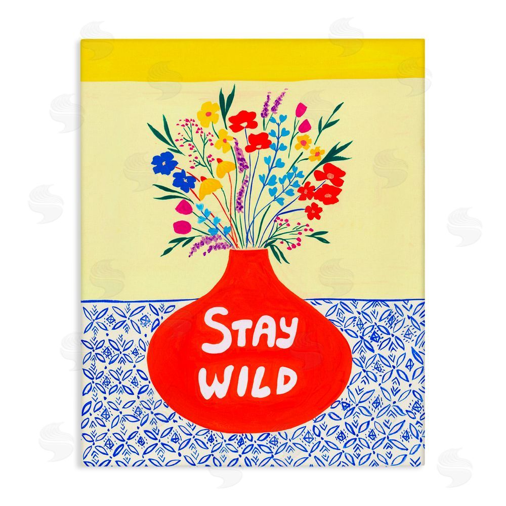 Nabeela Rumi Stay Wild Midcentury Flowers Stretched Canvas Wall Art Print