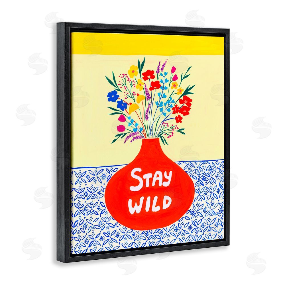 Nabeela Rumi Stay Wild Midcentury Flowers Black Floating Frame Canvas Wall Art Print