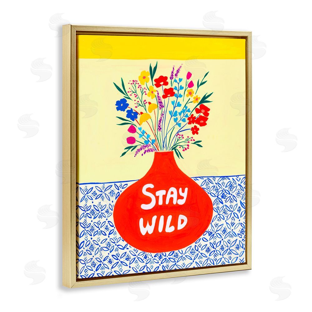 Nabeela Rumi Stay Wild Midcentury Flowers Gold Floating Frame Canvas Wall Art Print