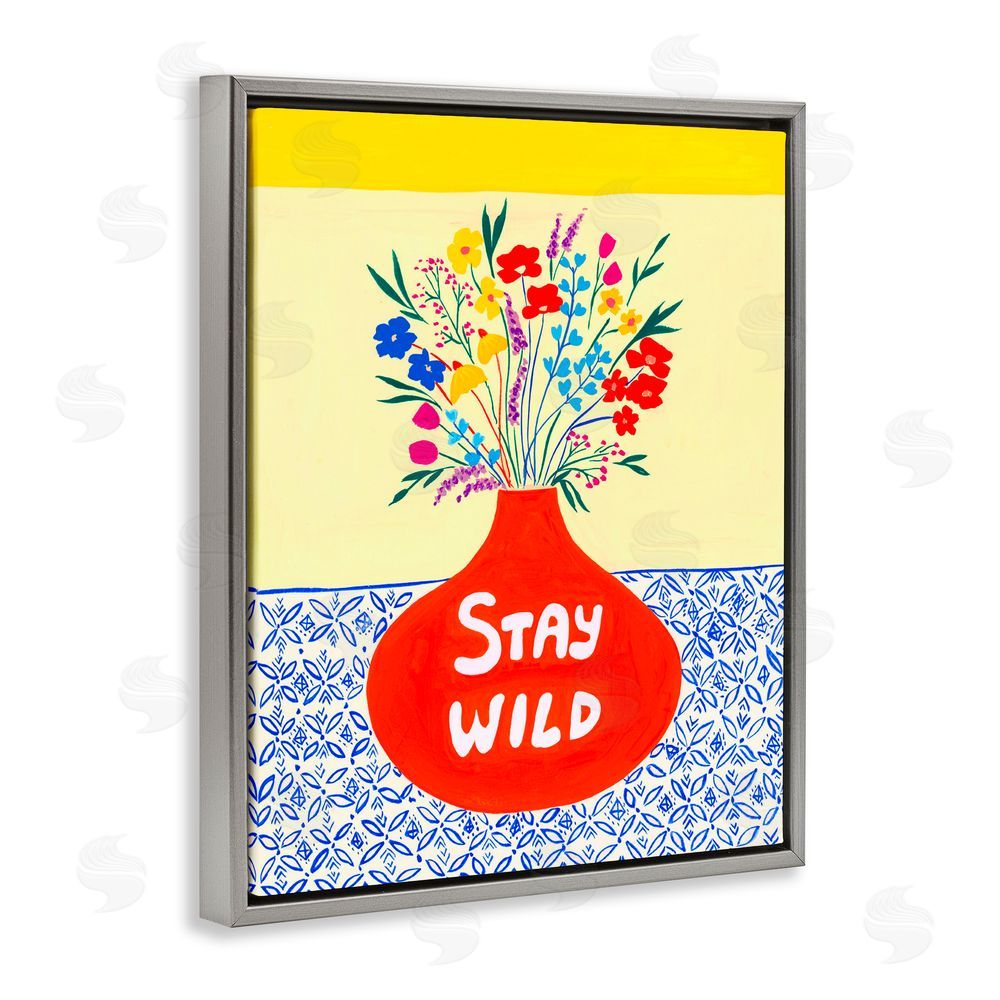 Nabeela Rumi Stay Wild Midcentury Flowers Gray Floating Frame Canvas Wall Art Print