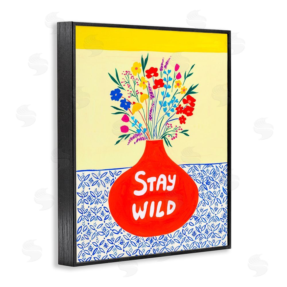 Nabeela Rumi Stay Wild Midcentury Flowers Black Framed Giclee Print Wall Art