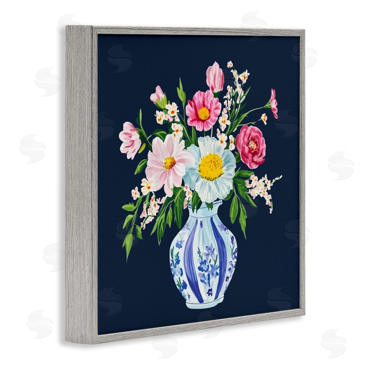 Yen Spring Chinoiserie Vase Gray Framed Giclee Print Wall Art