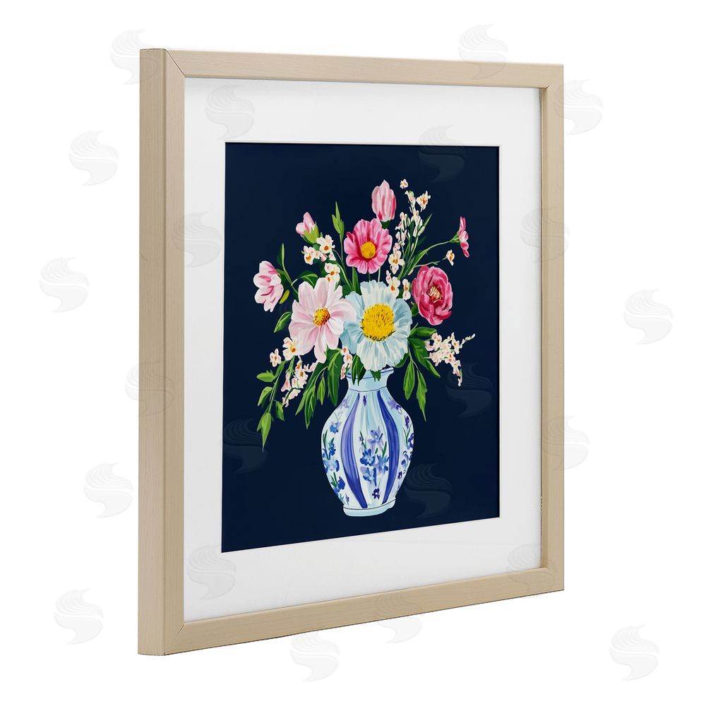 Yen Spring Chinoiserie Vase Brown Framed Print Under Glass Wall Art