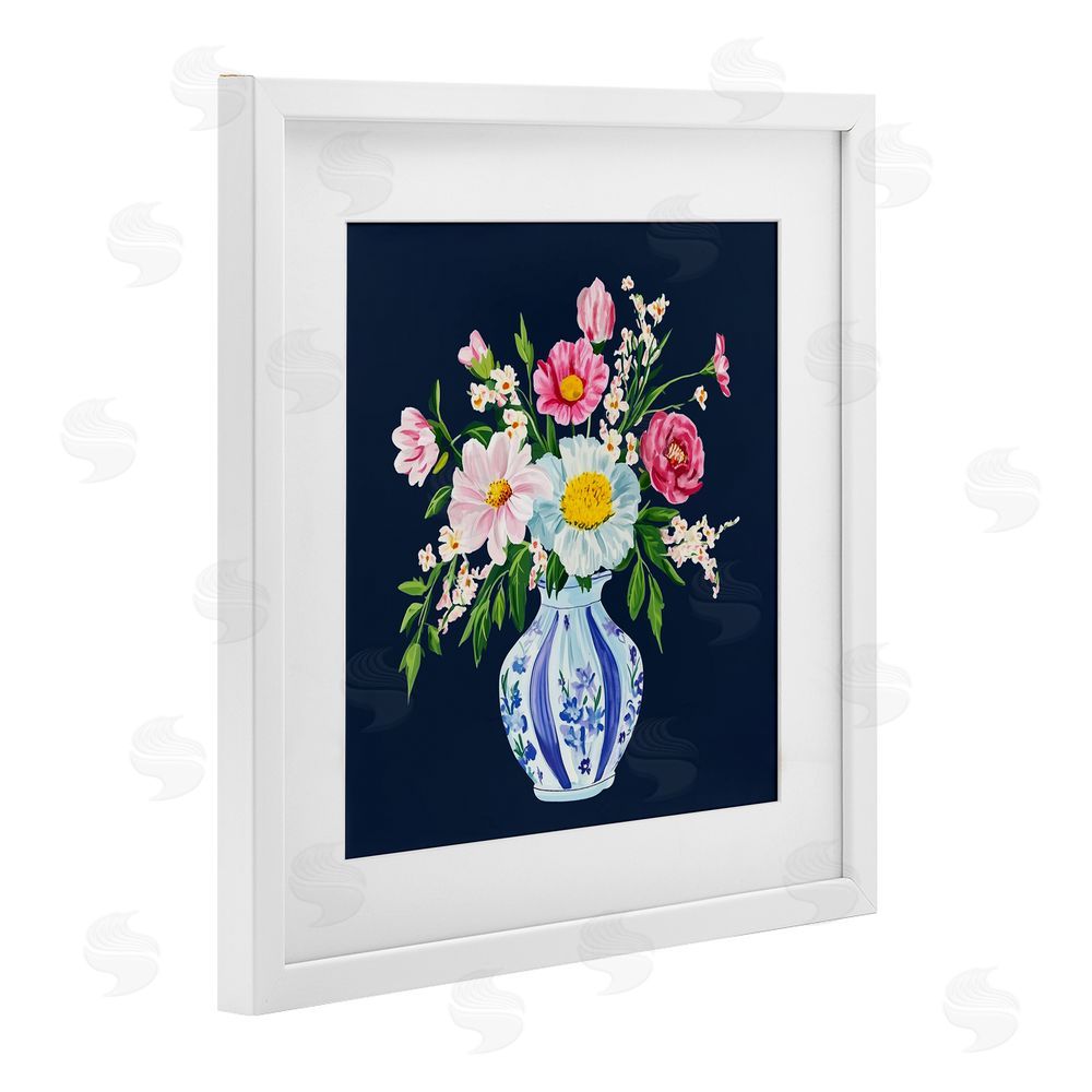 Yen Spring Chinoiserie Vase White Framed Print Under Glass Wall Art