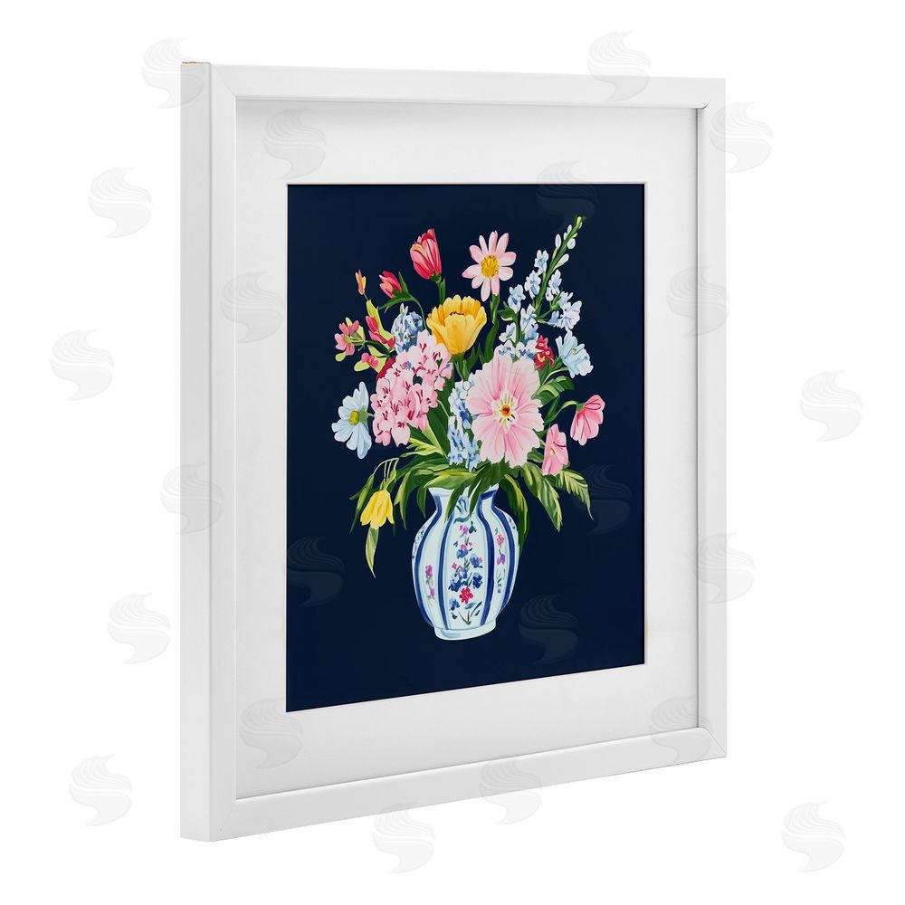 Yen Spring Elegance Chinoiserie Vase White Framed Print Under Glass Wall Art