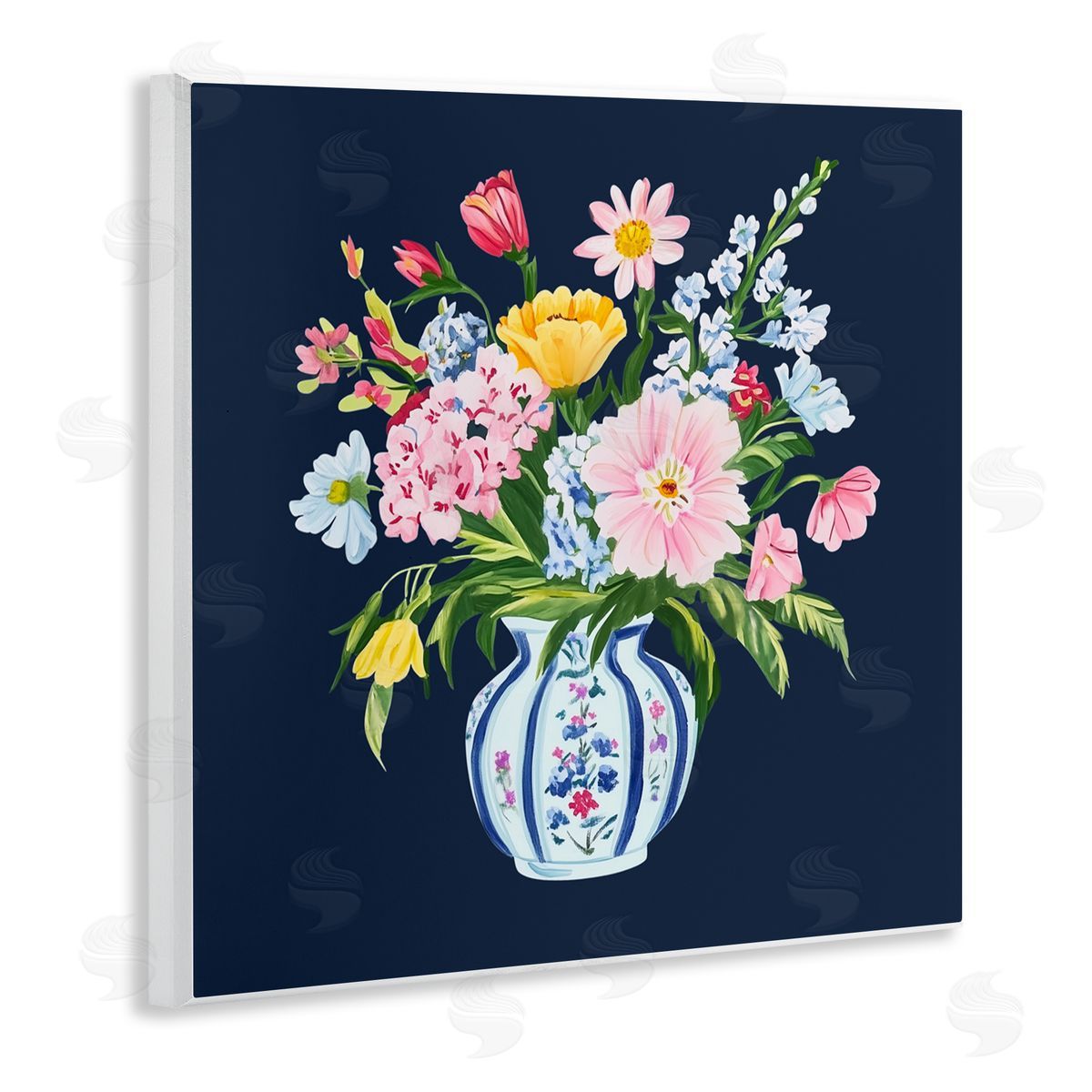 Yen Spring Elegance Chinoiserie Vase Wooden Wall Plaque Art Print