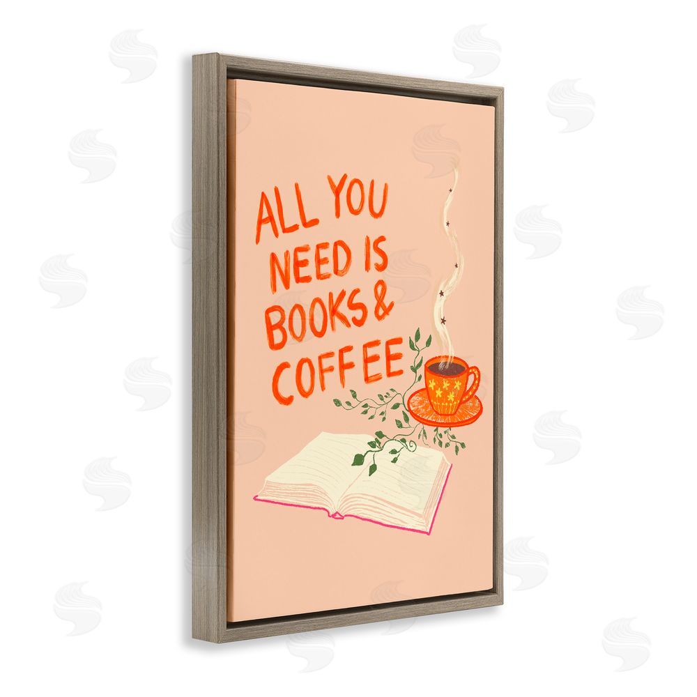 Florentina Dolci Need Books & Coffee Brown Floating Frame Canvas Wall Art Print