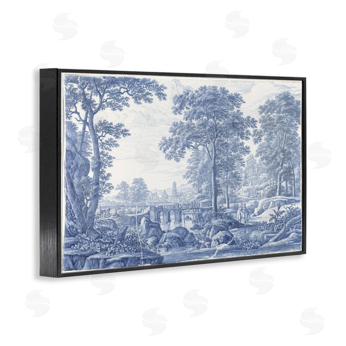 Vintage Hustle Vintage Blue Tinted Toile Black Framed Giclee Print Wall Art