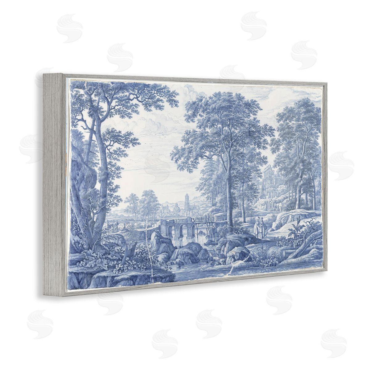 Vintage Hustle Vintage Blue Tinted Toile Gray Framed Giclee Print Wall Art
