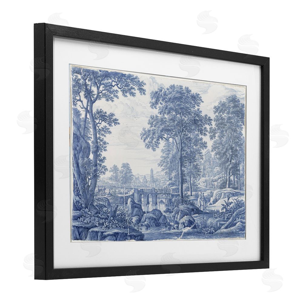 Vintage Hustle Vintage Blue Tinted Toile Black Framed Print Under Glass Wall Art