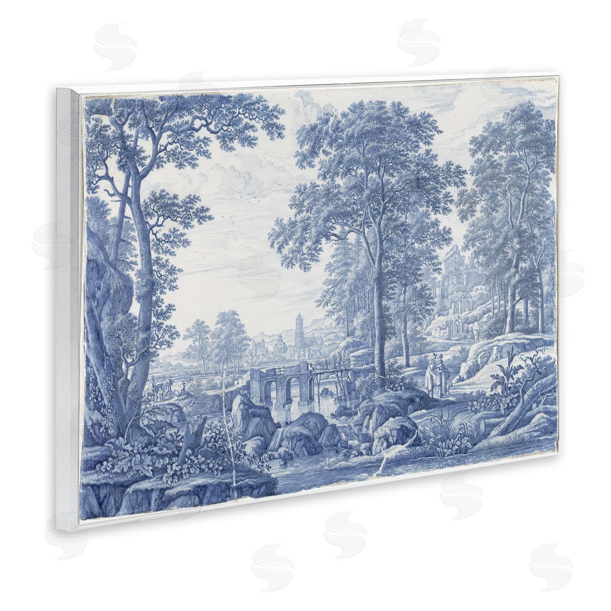 Vintage Hustle Vintage Blue Tinted Toile Wooden Wall Plaque Art Print