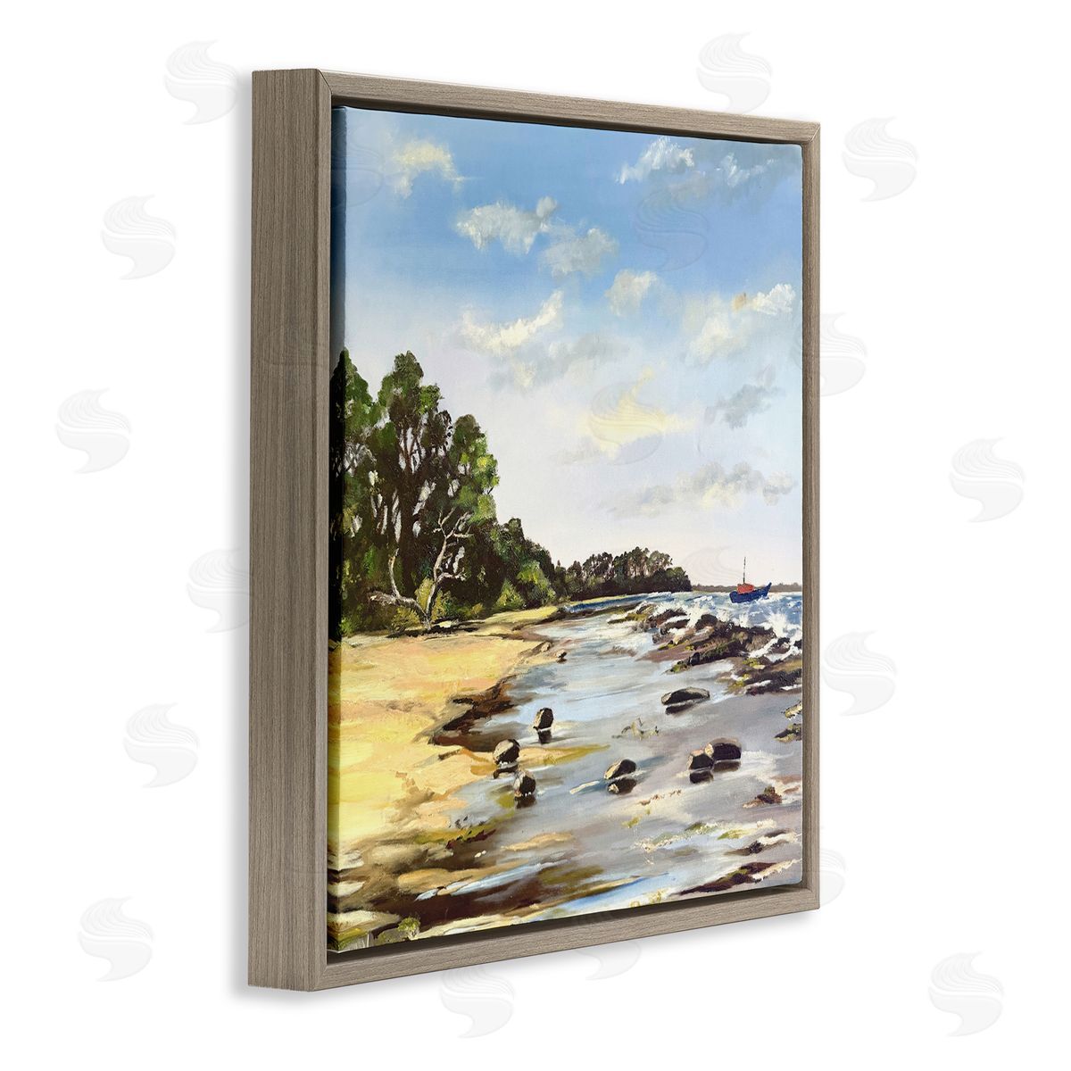 Patricia Reynolds Low Tide Seascape Brown Floating Frame Canvas Wall Art Print
