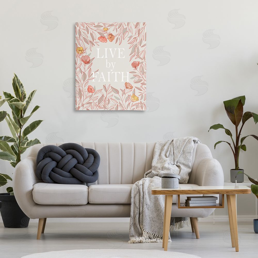 Kelley Talent Live By Faith Rosy Florals Stretched Canvas Wall Art Print in Room