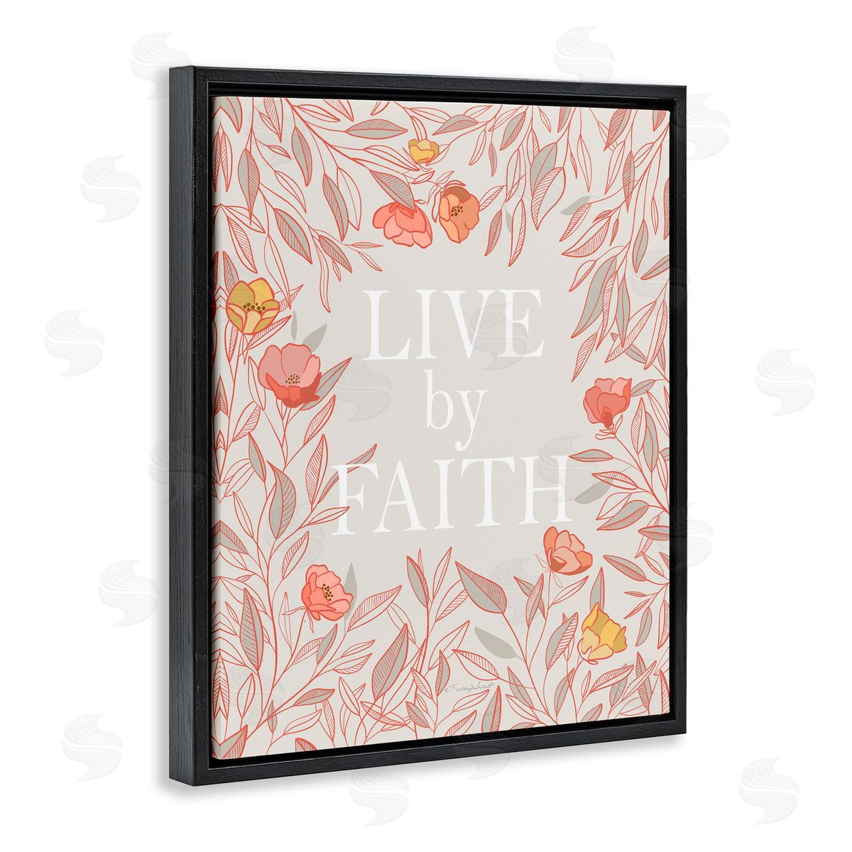 Kelley Talent Live By Faith Rosy Florals Black Floating Frame Canvas Wall Art Print