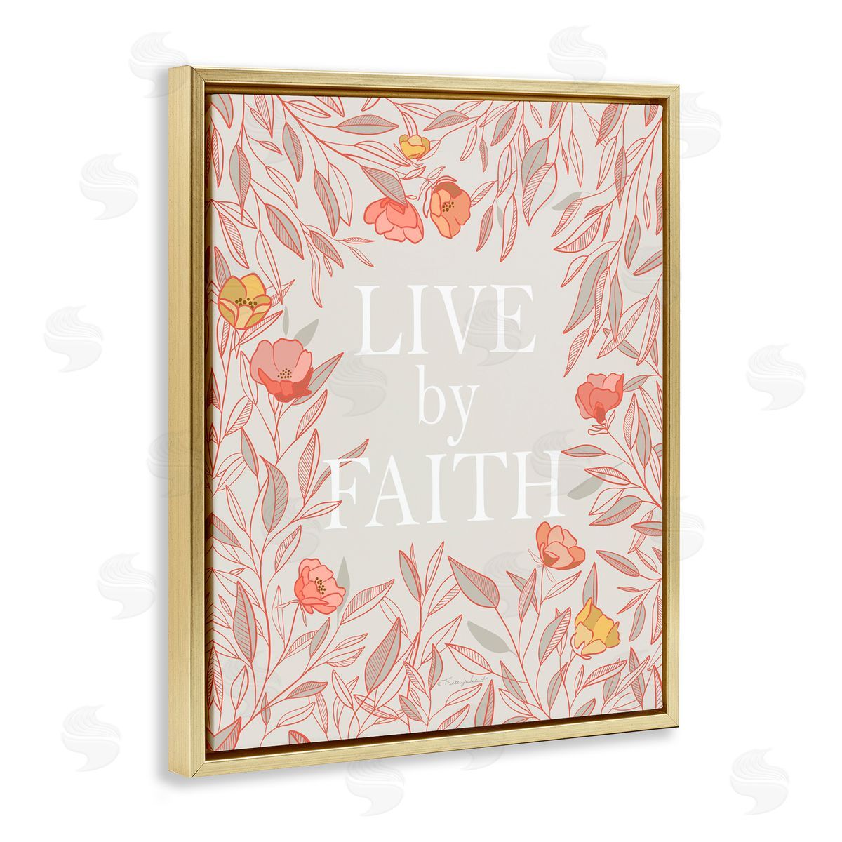 Kelley Talent Live By Faith Rosy Florals Gold Floating Frame Canvas Wall Art Print