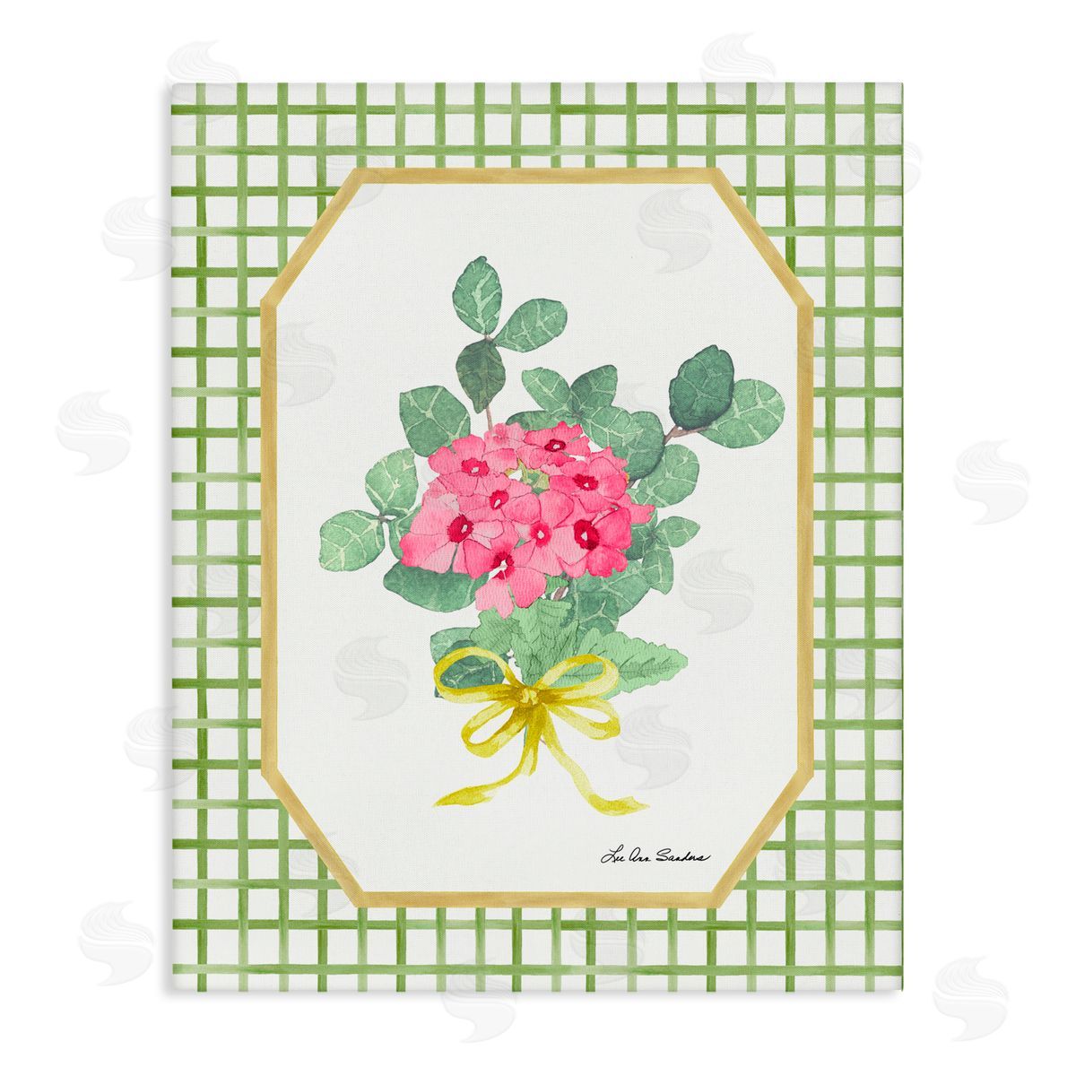 Lee Ann Sanders Botanical Story on Grid Pattern Stretched Canvas Wall Art Print