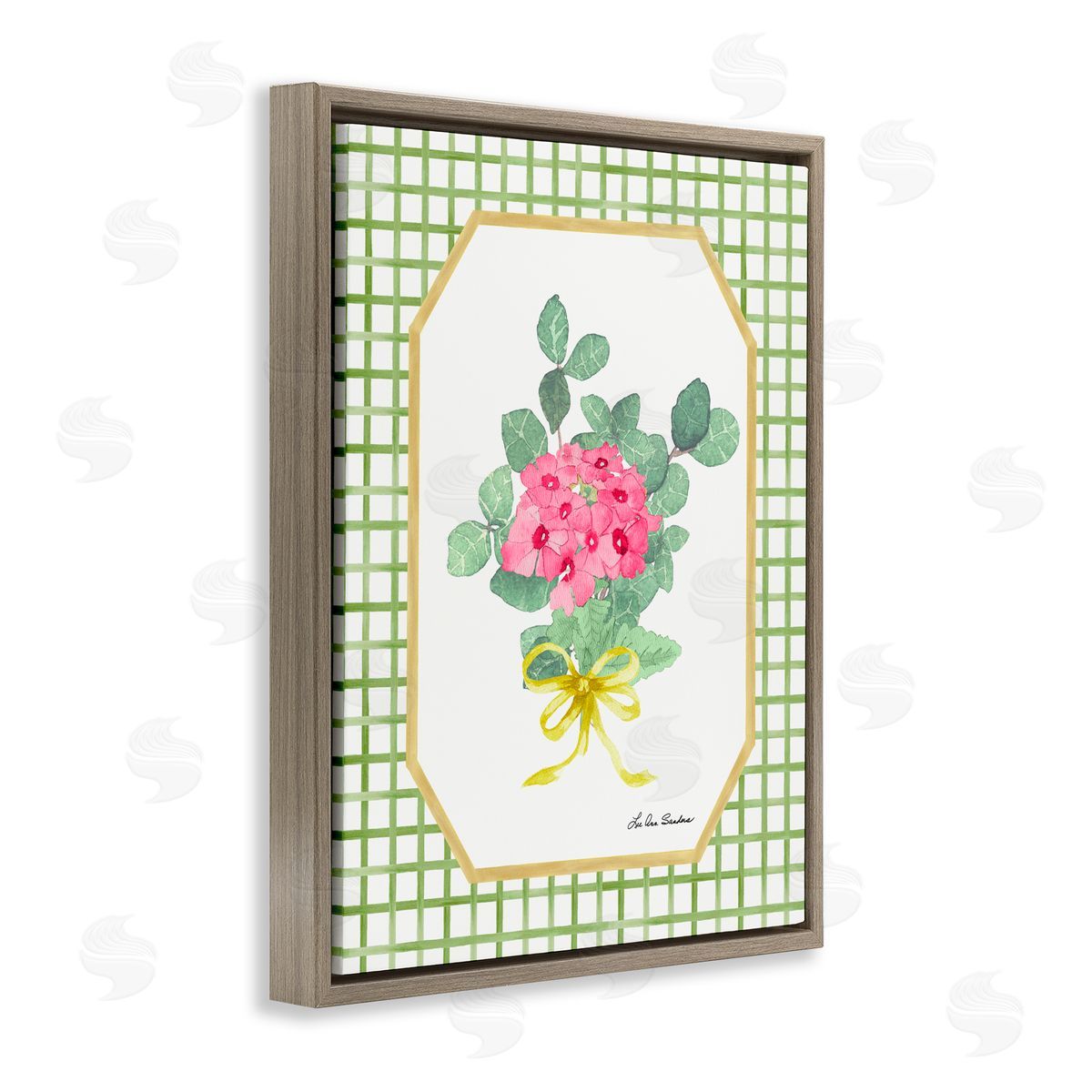 Lee Ann Sanders Botanical Story on Grid Pattern Brown Floating Frame Canvas Wall Art Print