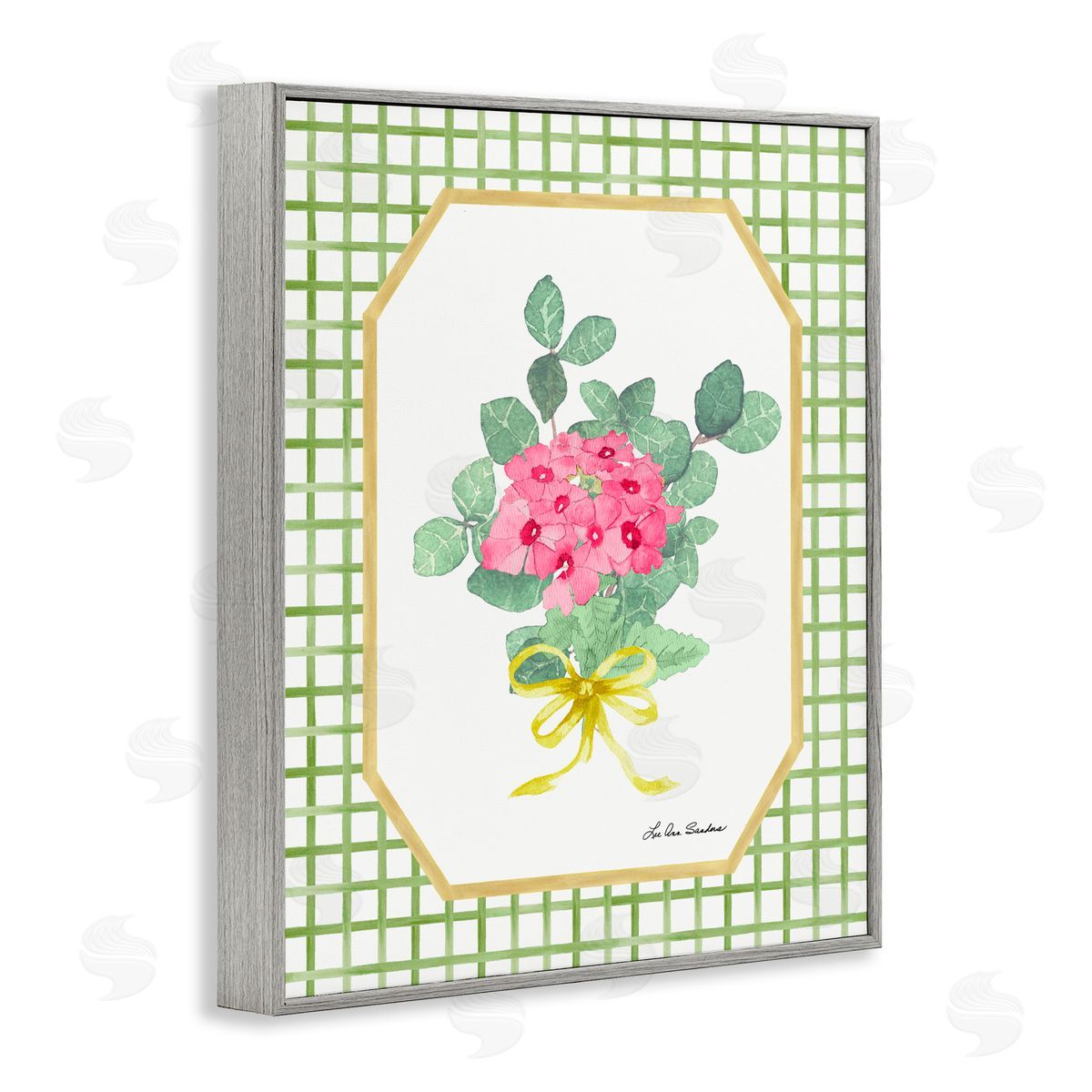 Lee Ann Sanders Botanical Story on Grid Pattern Gray Framed Giclee Print Wall Art