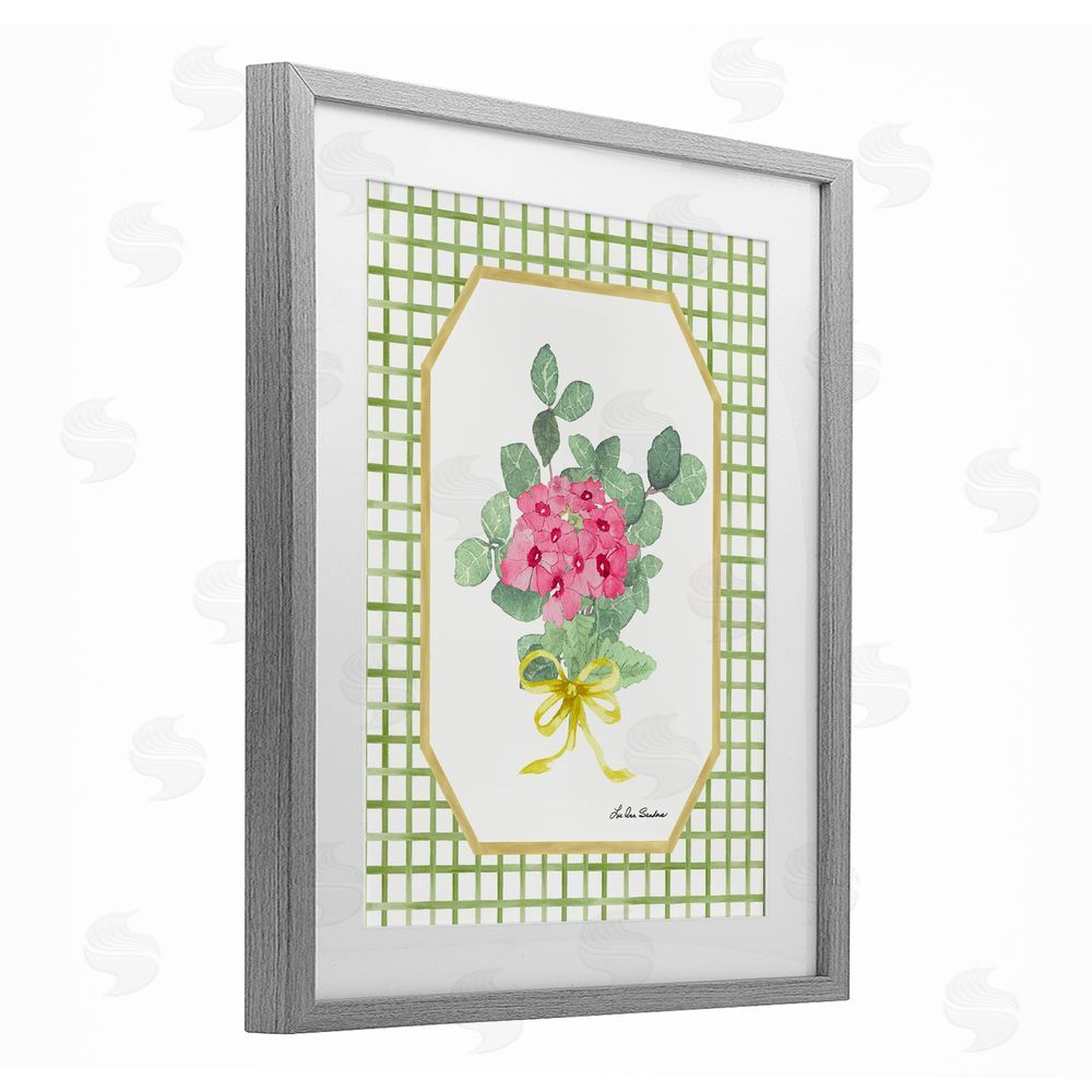 Lee Ann Sanders Botanical Story on Grid Pattern Gray Framed Print Under Glass Wall Art