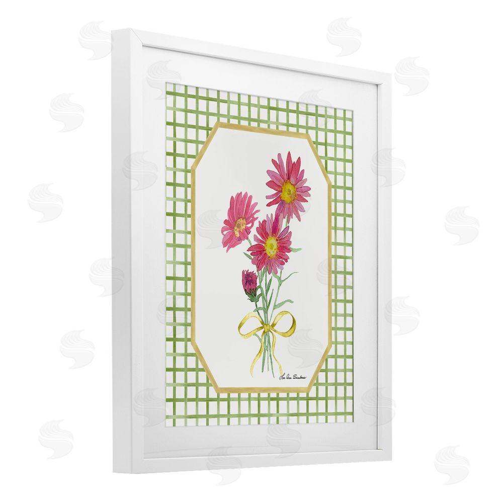Lee Ann Sanders Botanical Story on Gingham White Framed Print Under Glass Wall Art