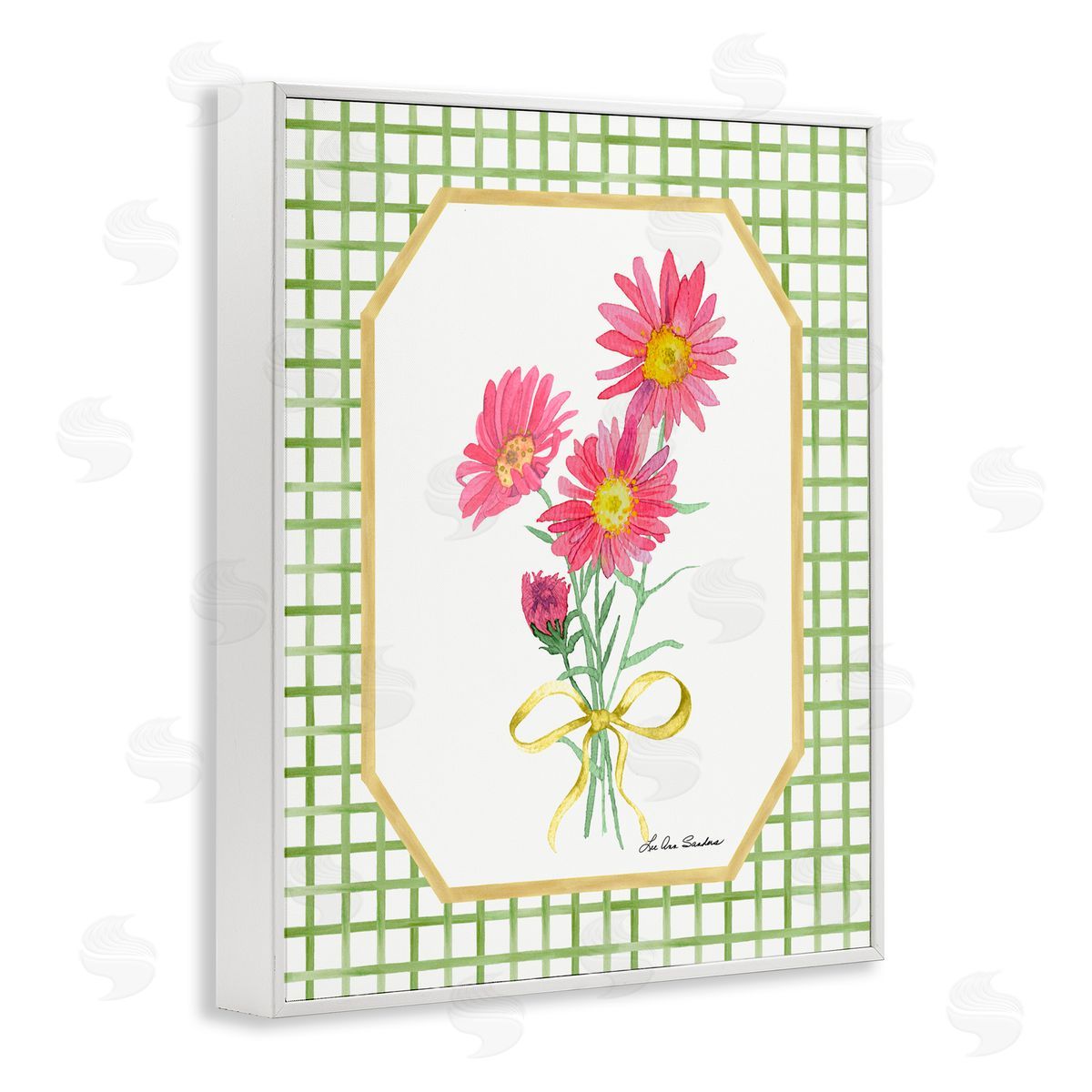 Lee Ann Sanders Botanical Story on Gingham White Framed Giclee Print Wall Art