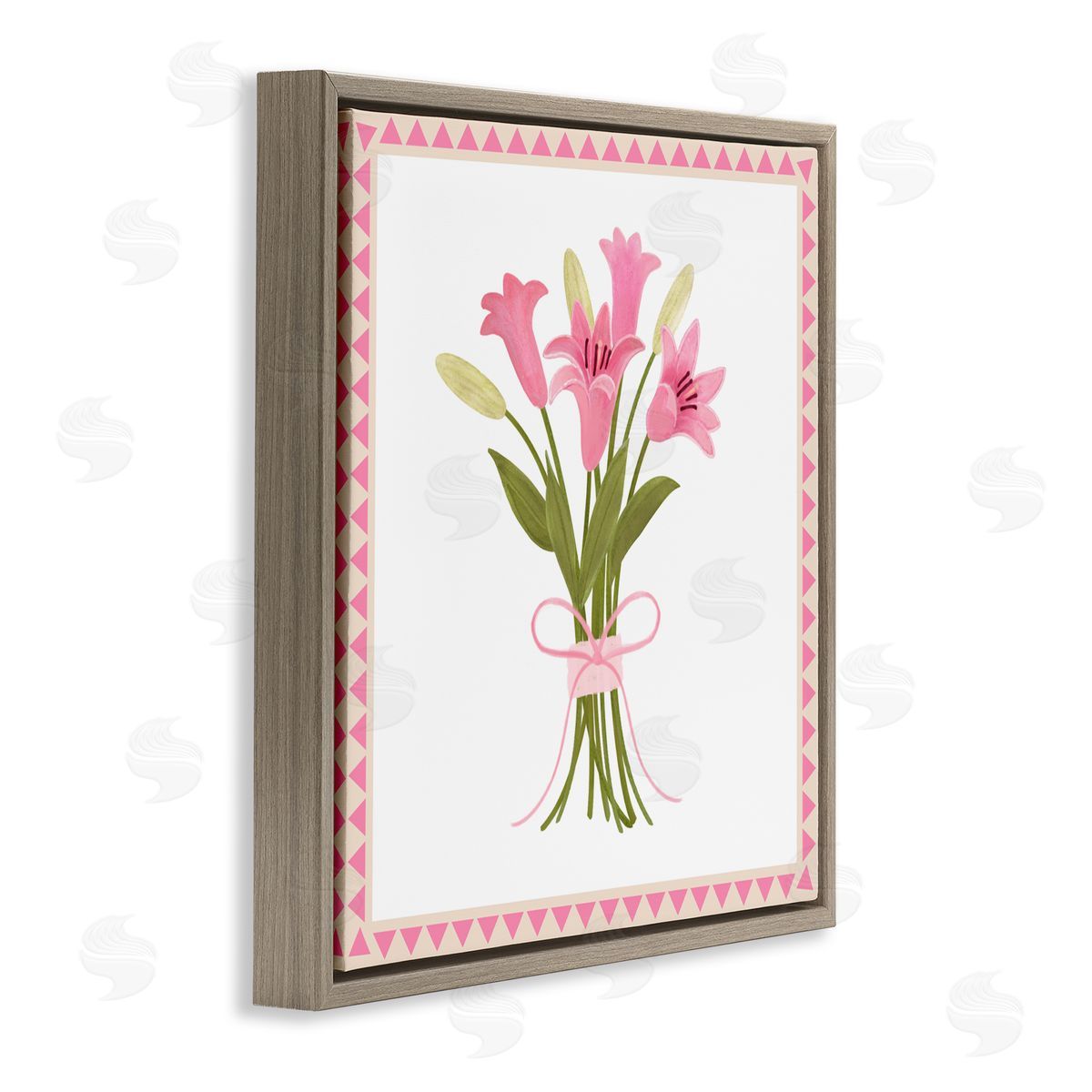 Adrienne Morris Pink Spring Lily Bouquet Brown Floating Frame Canvas Wall Art Print