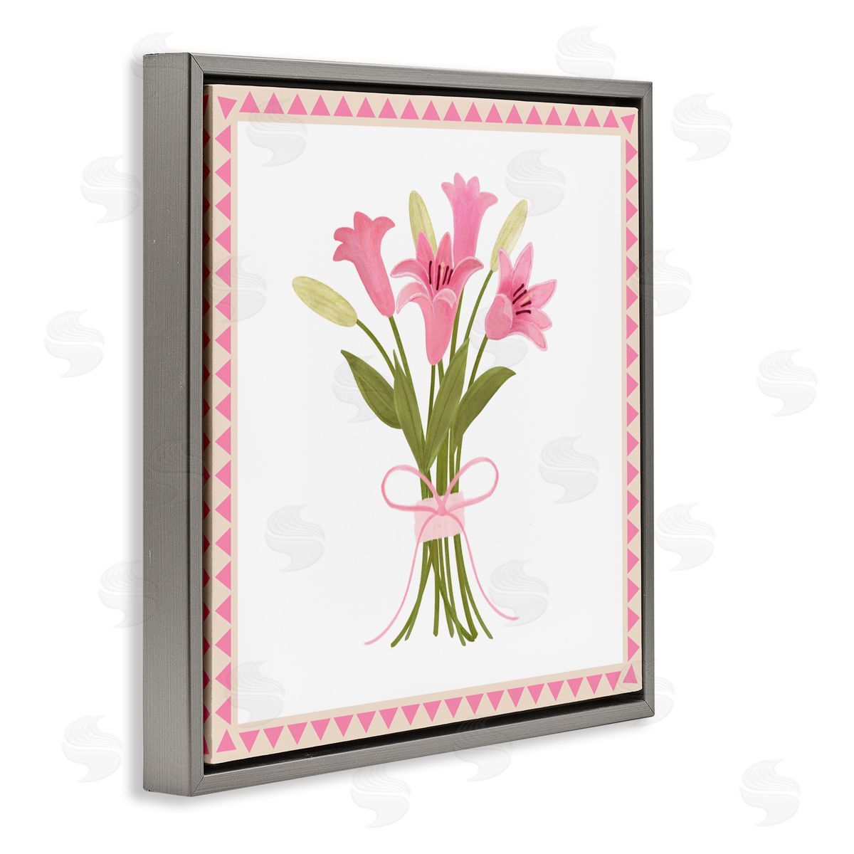 Adrienne Morris Pink Spring Lily Bouquet Gray Floating Frame Canvas Wall Art Print