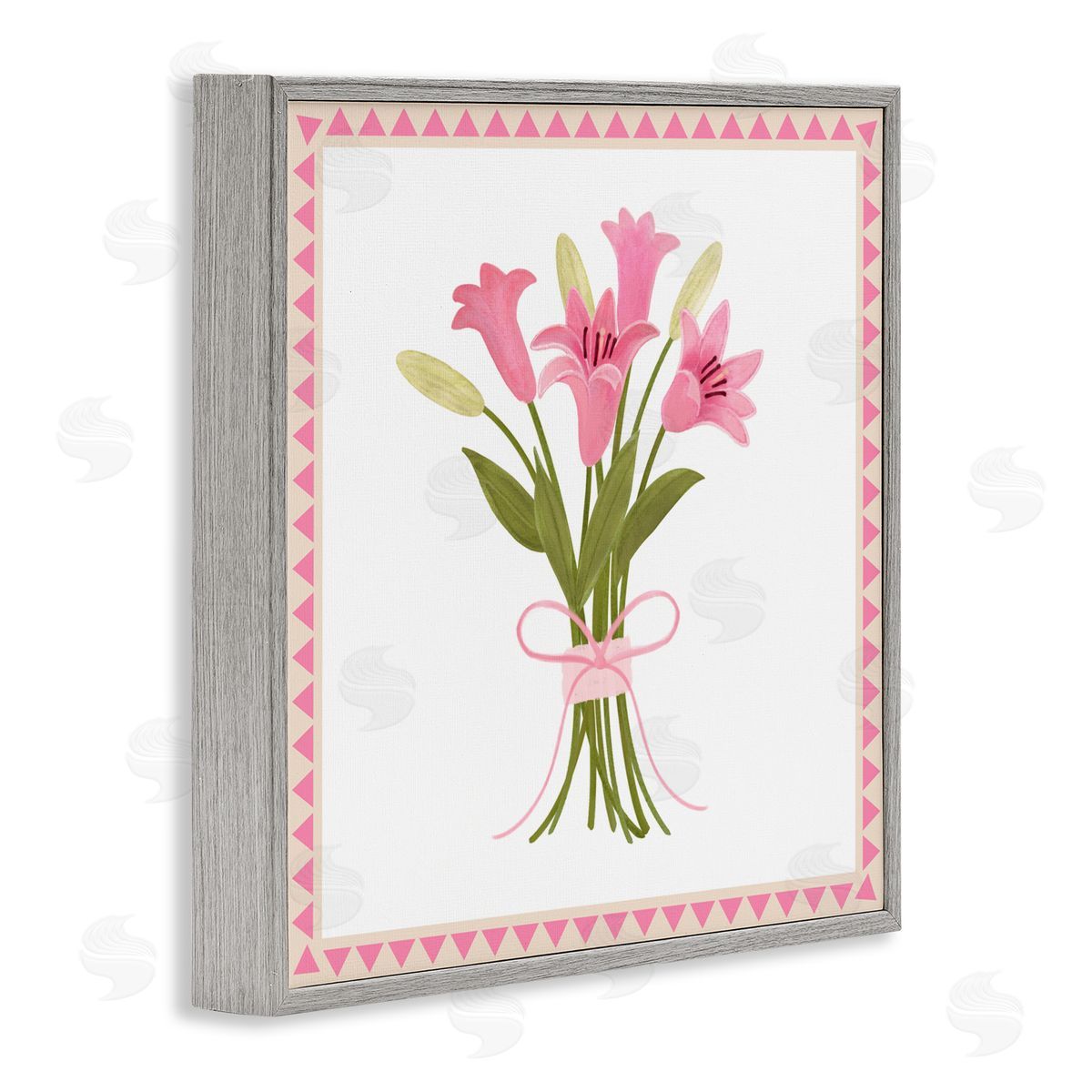 Adrienne Morris Pink Spring Lily Bouquet Gray Framed Giclee Wall Art Print