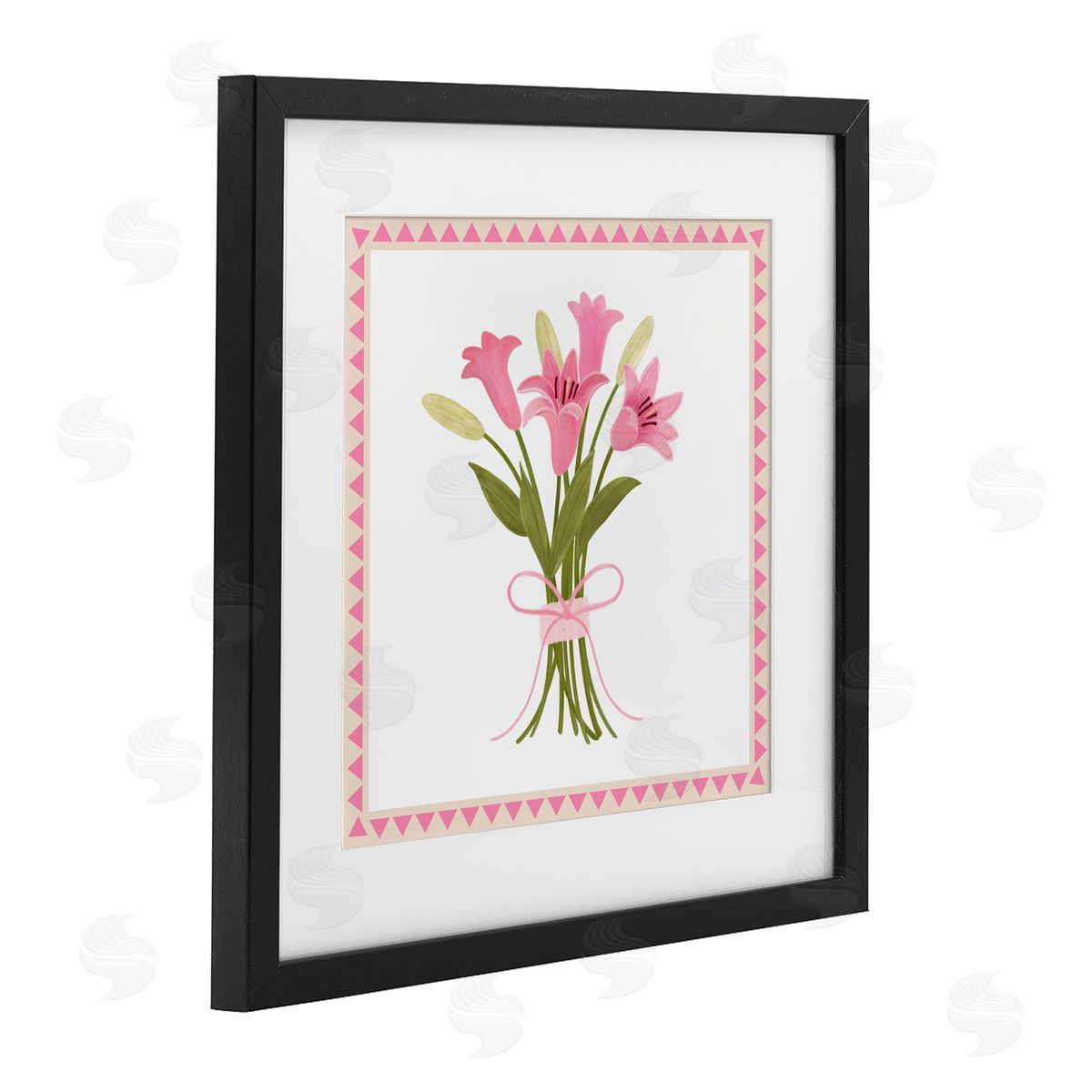 Adrienne Morris Pink Spring Lily Bouquet Black Framed Print Under Glass with White Mat Wall Art