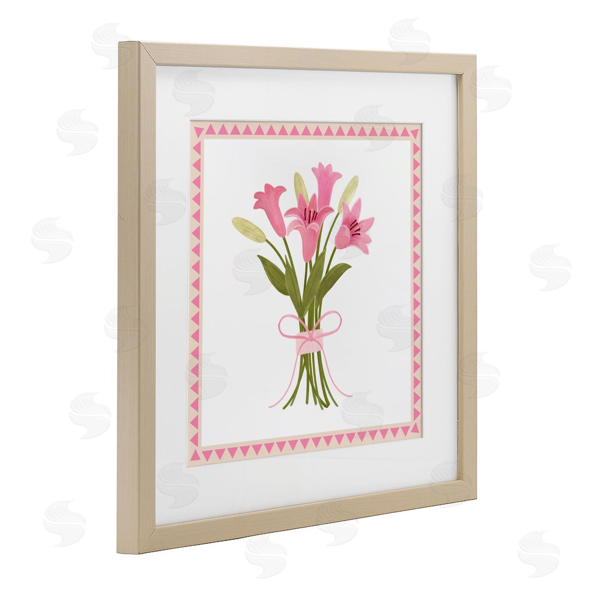 Adrienne Morris Pink Spring Lily Bouquet Birch Framed Print Under Glass with White Mat Wall Art