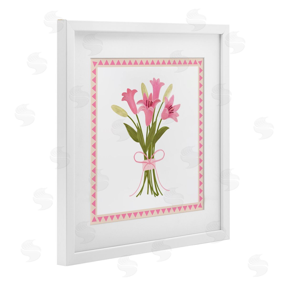 Adrienne Morris Pink Spring Lily Bouquet White Framed Print Under Glass with Mat Wall Art