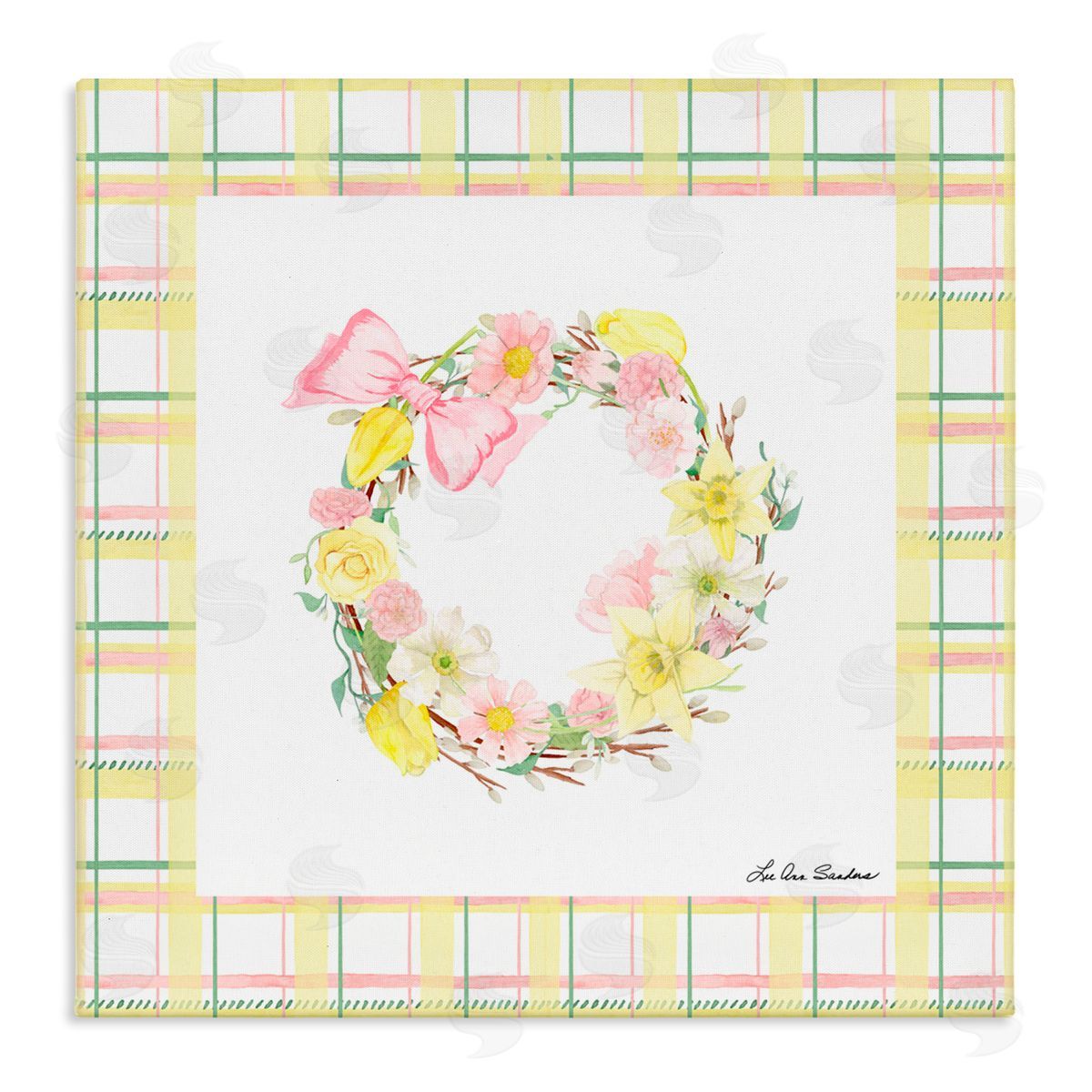 Lee Ann Sanders Wreath in Spring Pastels Stretched Canvas Wall Art Print