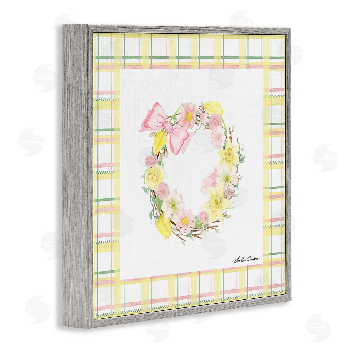 Lee Ann Sanders Wreath in Spring Pastels Gray Framed Giclee Print Wall Art