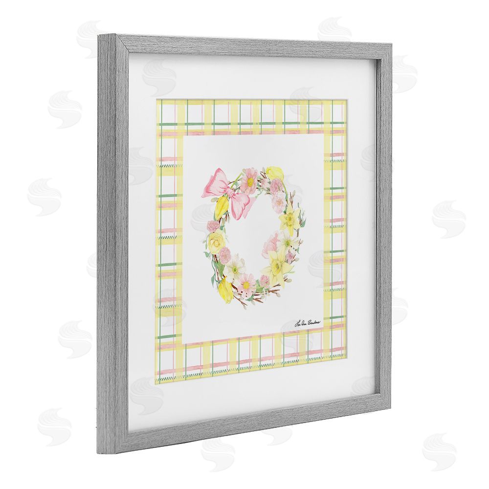 Lee Ann Sanders Wreath in Spring Pastels Gray Framed Print Under Glass Wall Art