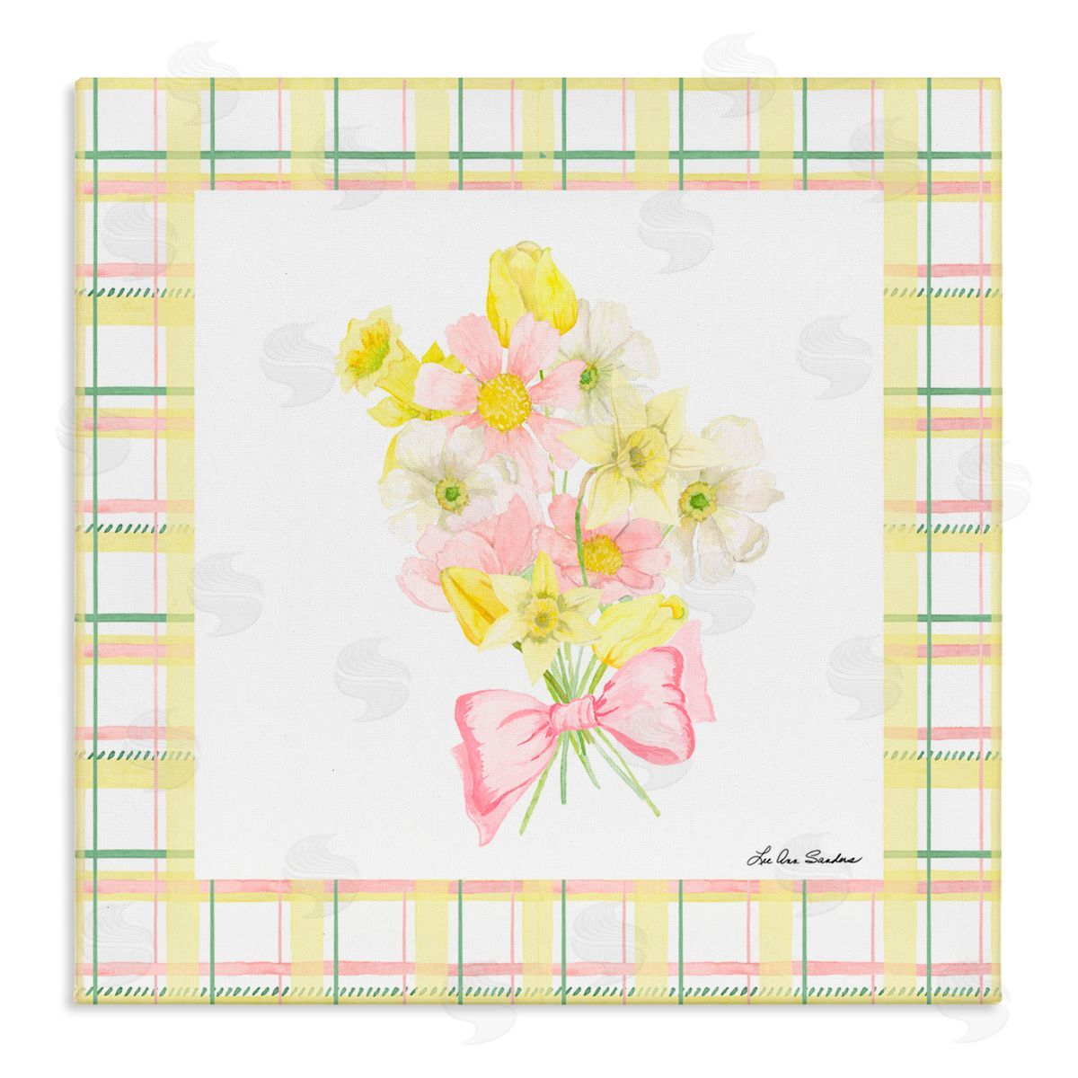 Lee Ann Sanders Spring Daffodils on Plaid Stretched Canvas Wall Art Print