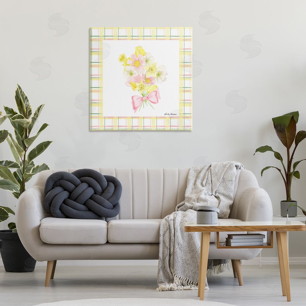 Lee Ann Sanders Spring Daffodils on Plaid Stretched Canvas Wall Art Print in Room