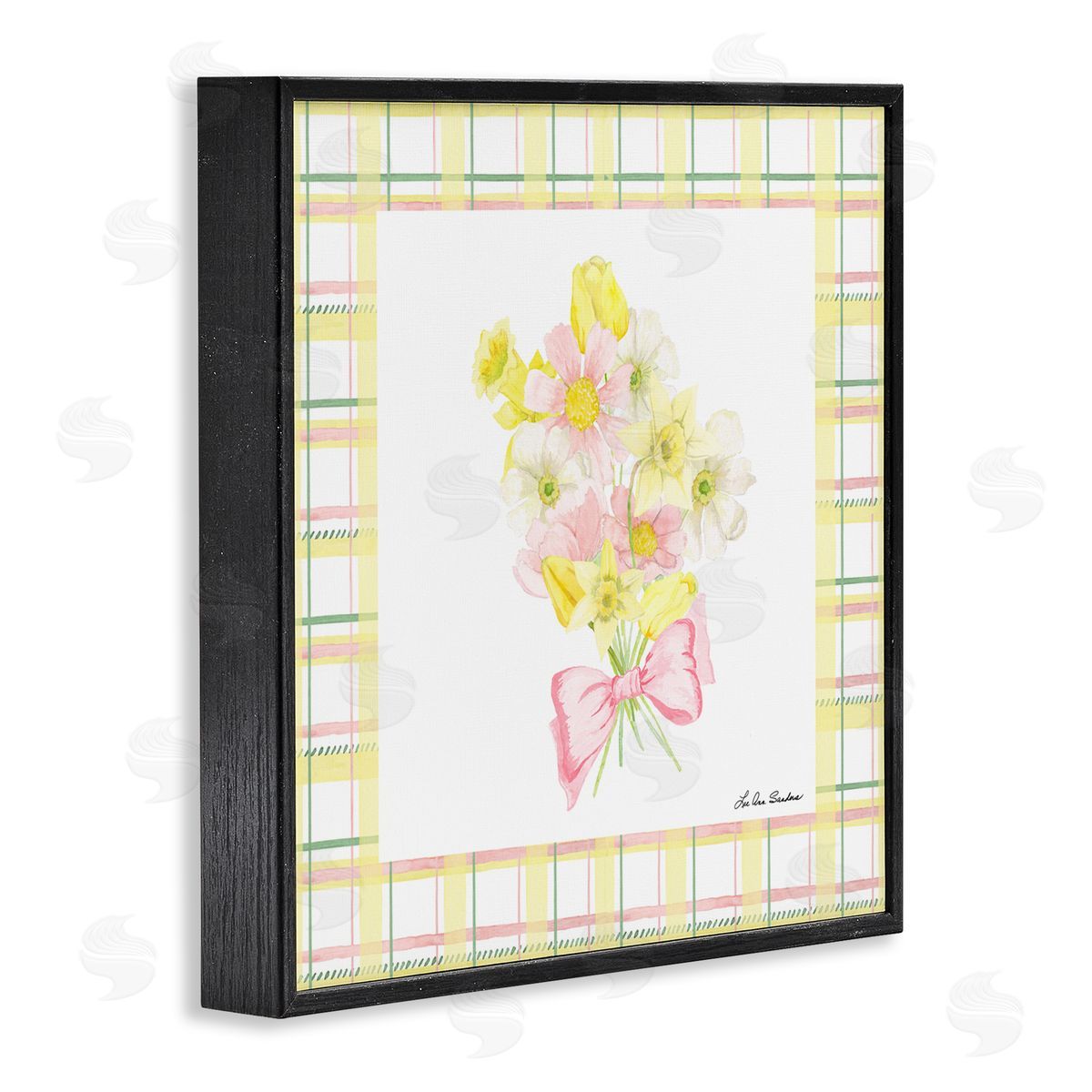 Lee Ann Sanders Spring Daffodils on Plaid Black Framed Giclee Print Wall Art