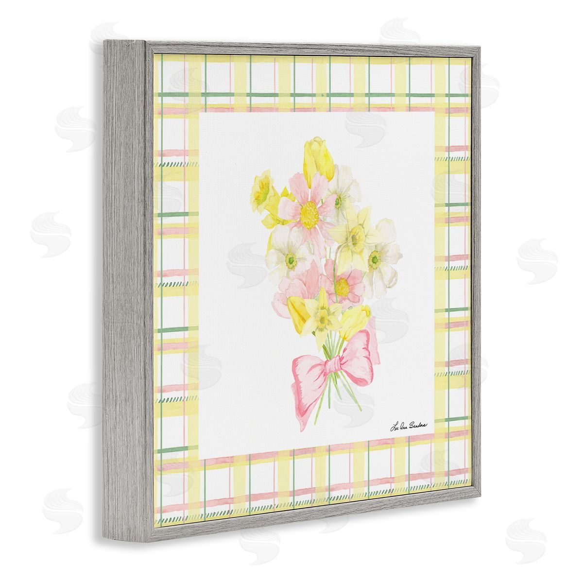 Lee Ann Sanders Spring Daffodils on Plaid Gray Framed Giclee Print Wall Art