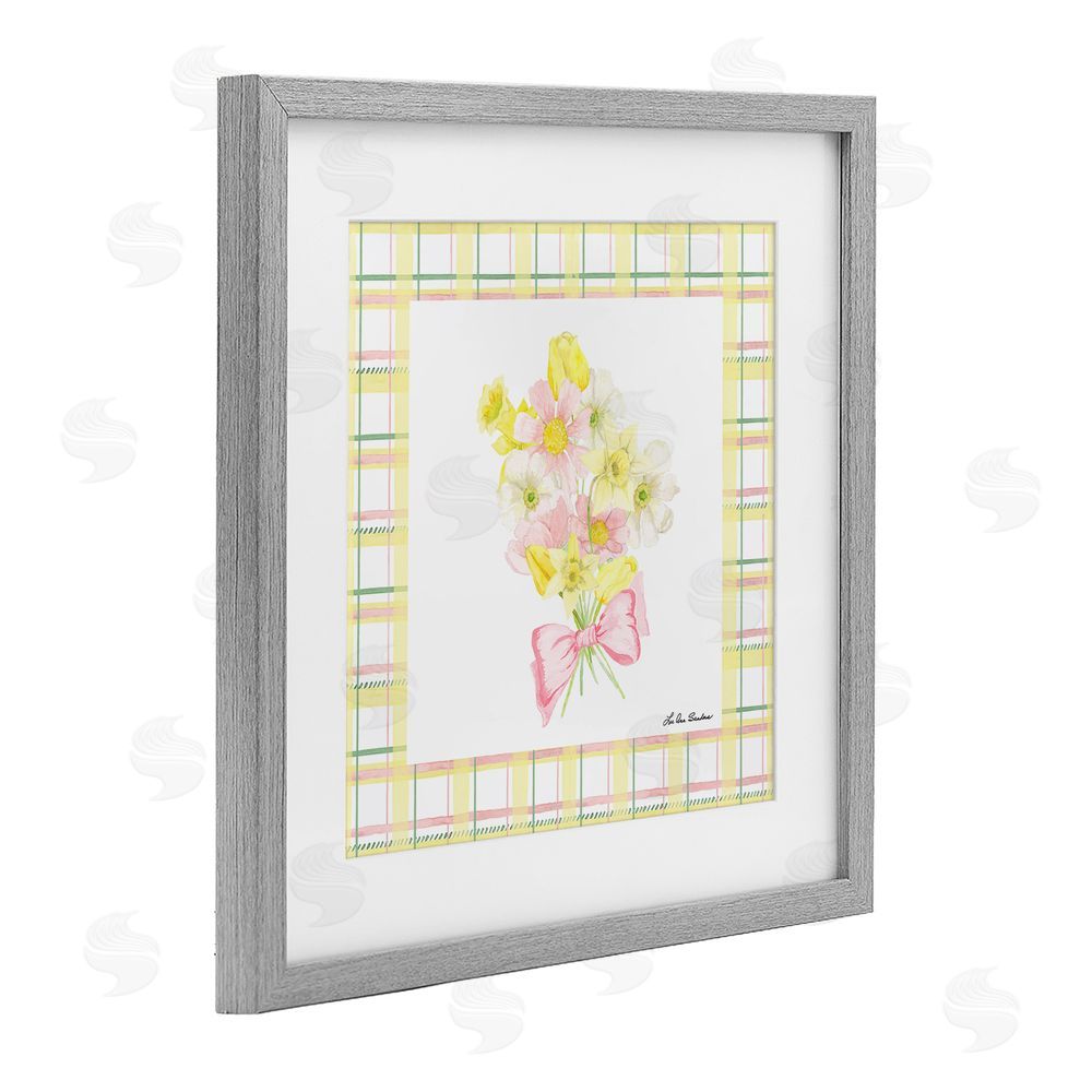 Lee Ann Sanders Spring Daffodils on Plaid Gray Framed Print Under Glass Wall Art