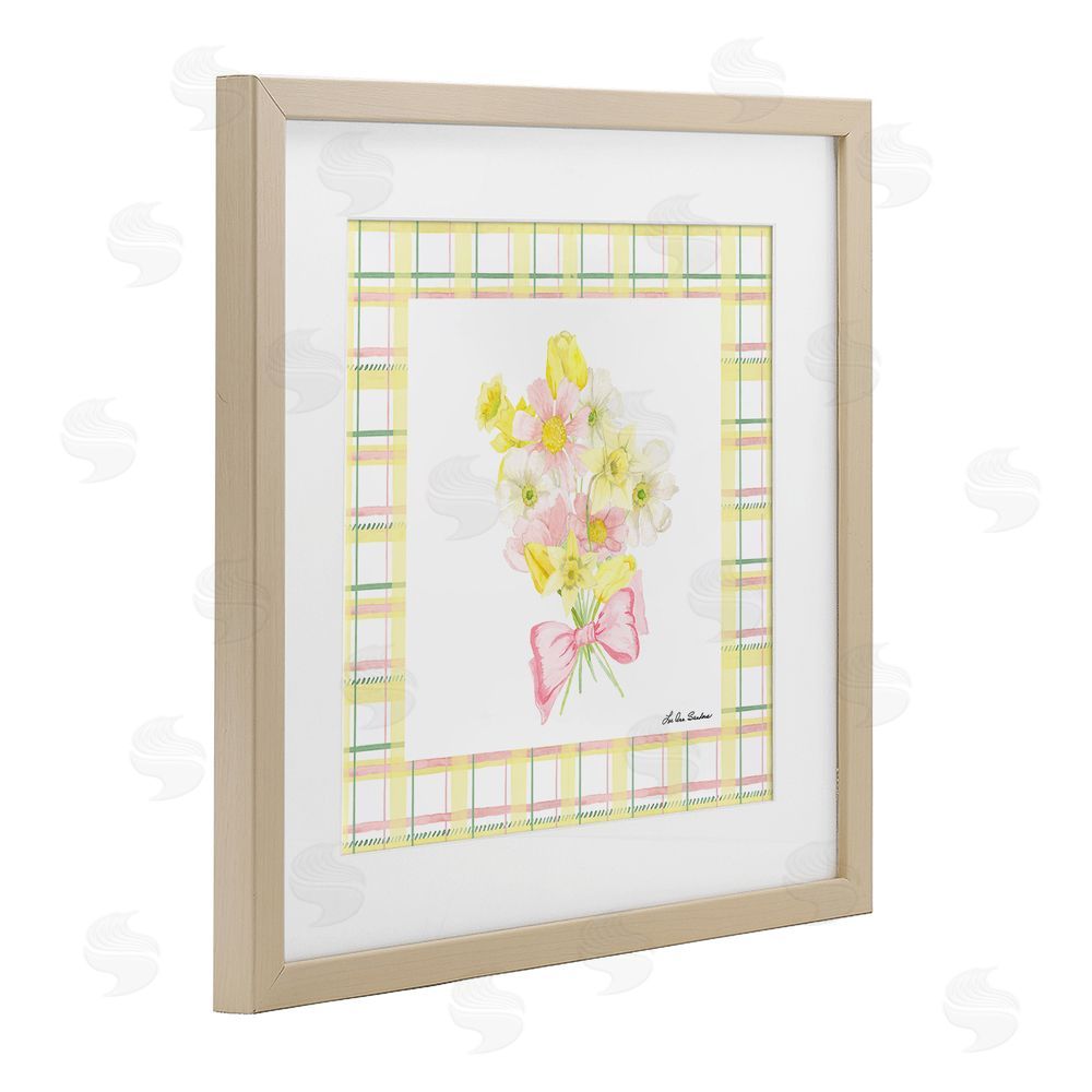 Lee Ann Sanders Spring Daffodils on Plaid Brown Framed Print Under Glass Wall Art