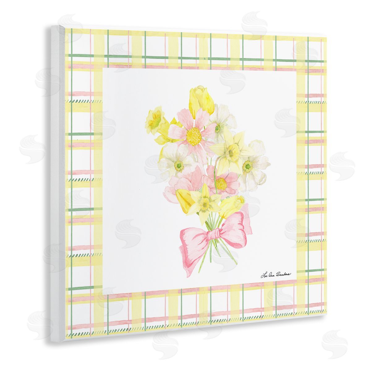 Lee Ann Sanders Spring Daffodils on Plaid Wooden Wall Plaque Art Print